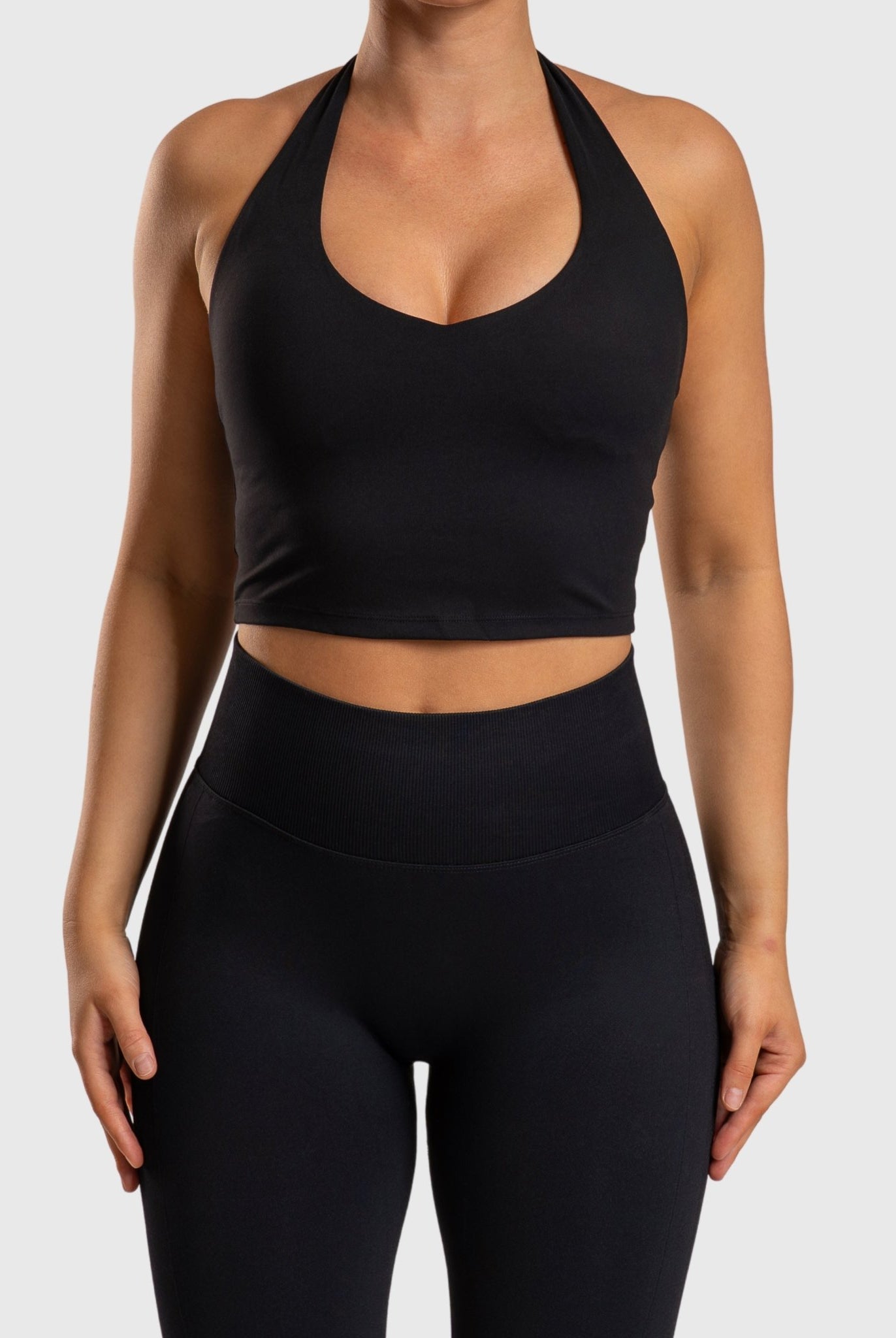 Black Lush Halterneck Topp - Peach Tights - Sports - Bra
