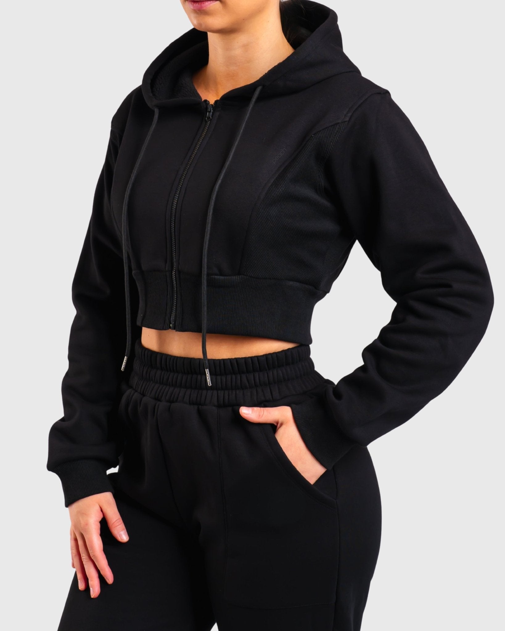 Black Vibe Cropped Hoodie - Peach Tights - Hoodie