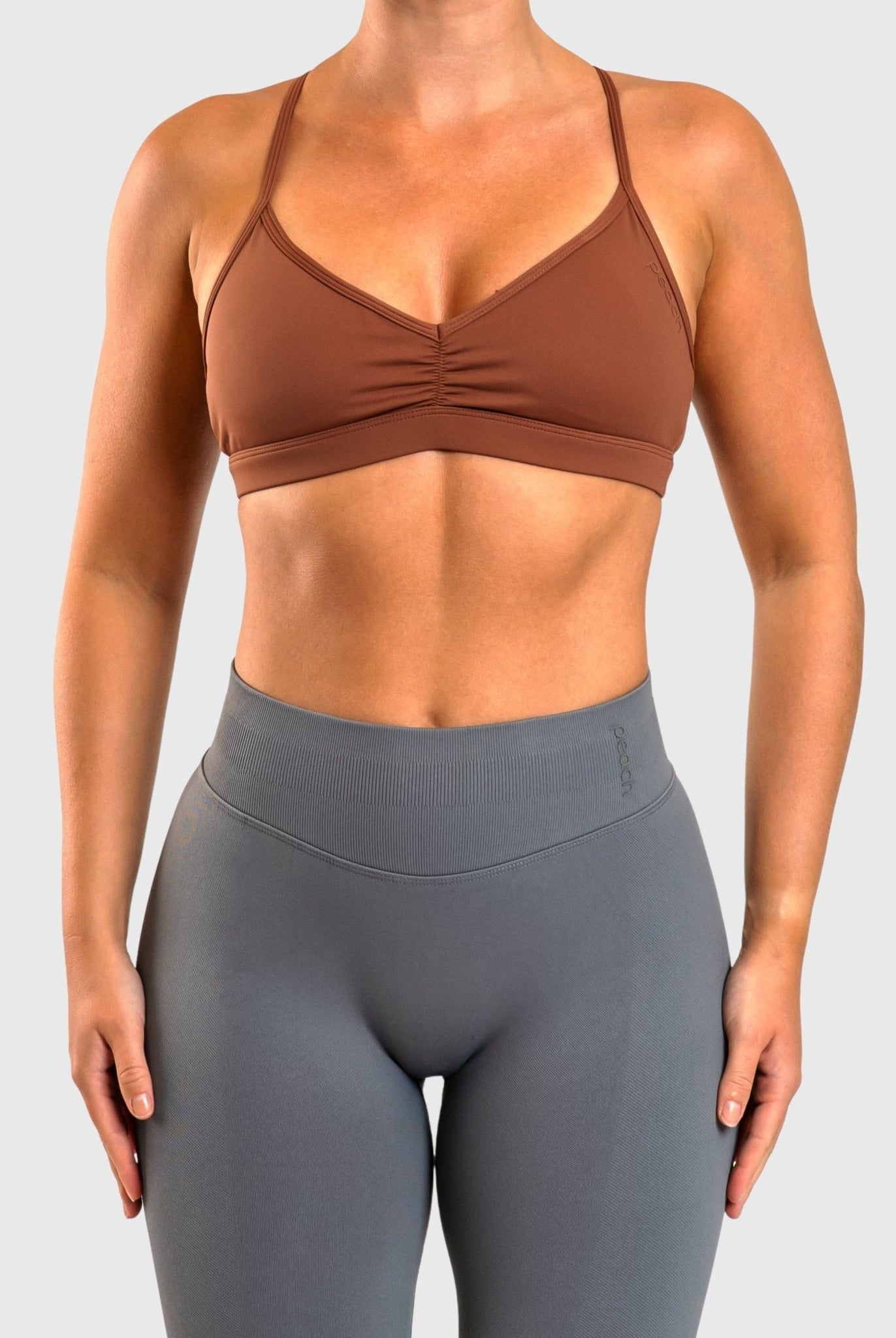 Brown Athleisure Sports - bra - Peach Tights - Sports - Bra