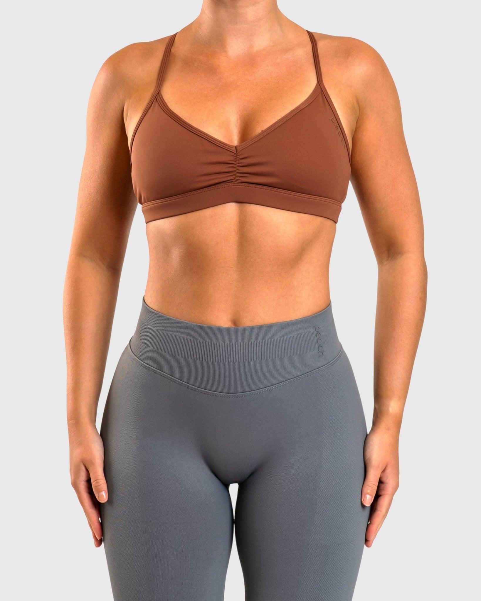Brown Athleisure Sports - bra - Peach Tights - Sports - Bra
