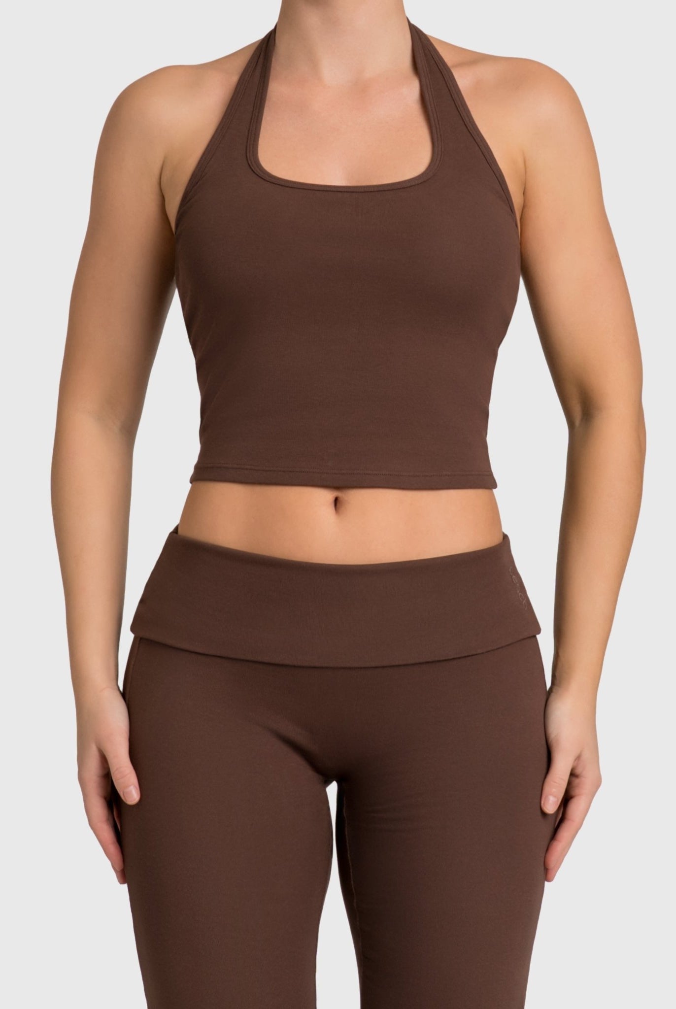 Brown Flow Halterneck Topp - Peach Tights - Sports - Bra