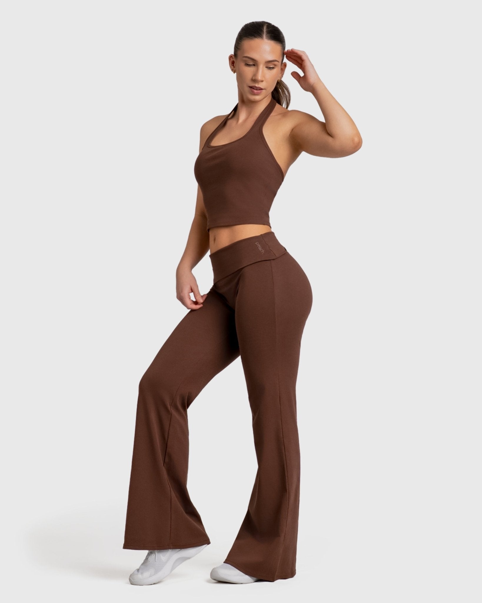 Brown Flow Halterneck Topp - Peach Tights - Sports - Bra