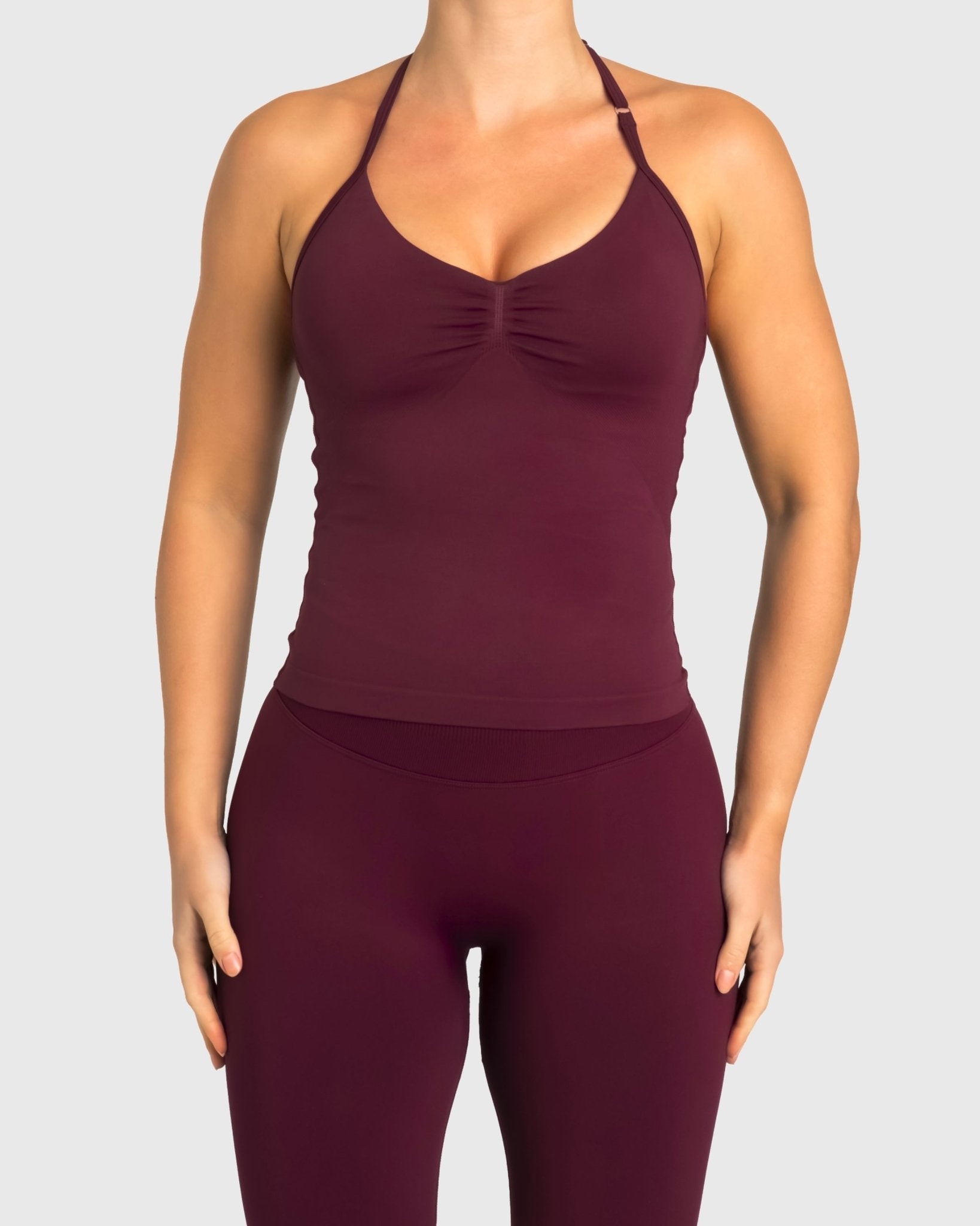 Burgundy Sense Halterneck Topp - Peach Tights - Sports - Bra