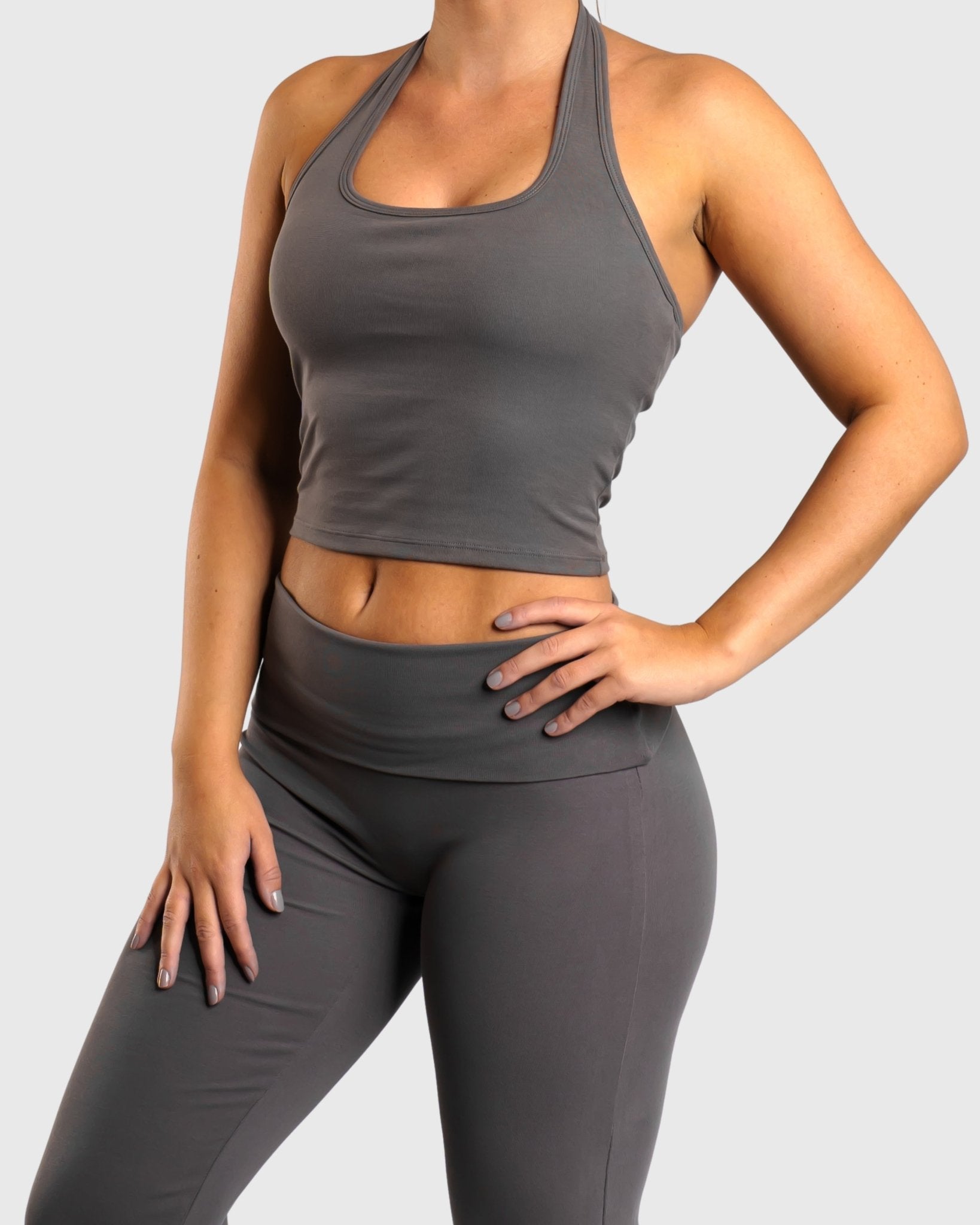 Dark Grey Flow Halterneck Topp - Peach Tights - Sports - Bra