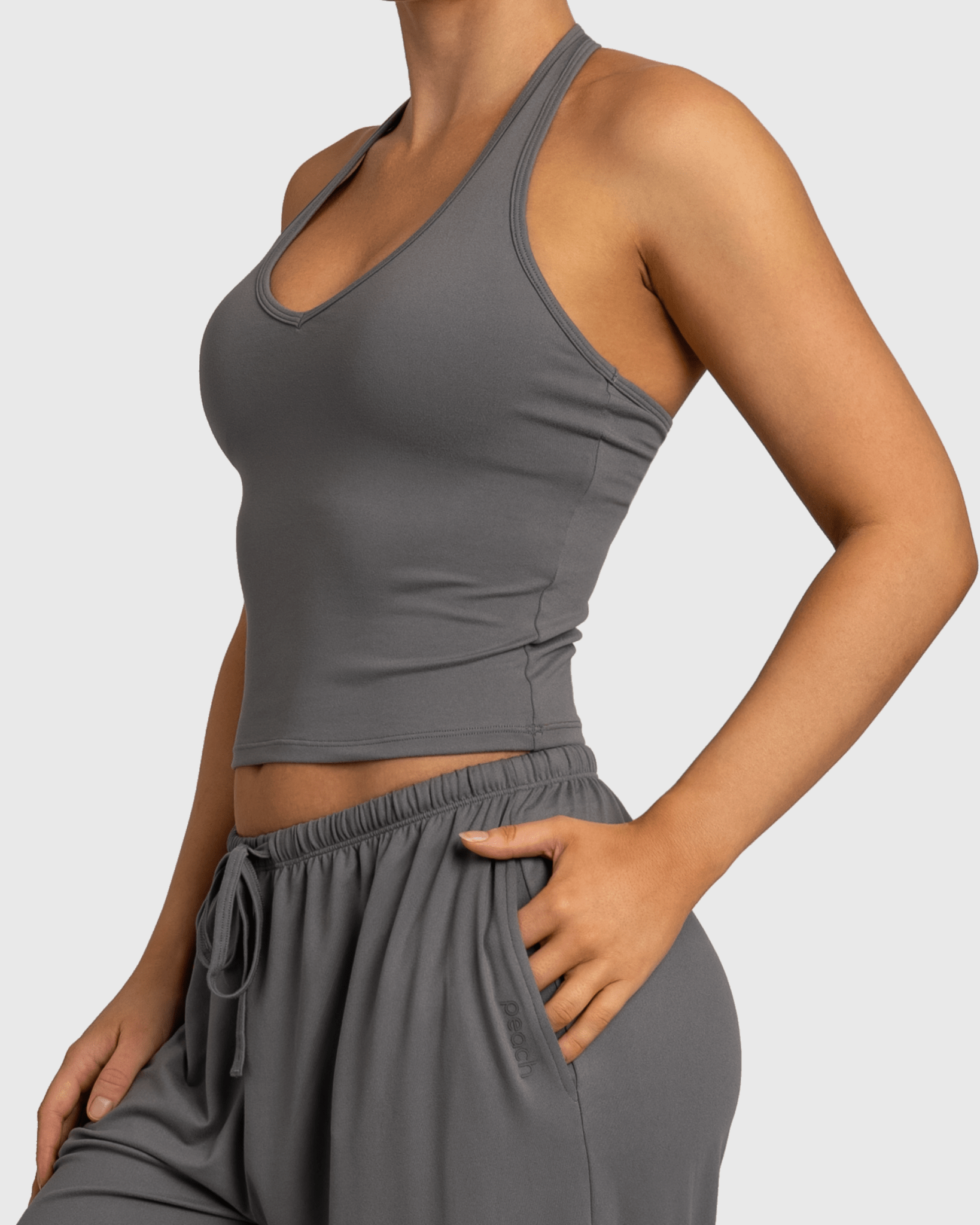 Grey Lounge Singlet - Peach Tights - Sports - Bra