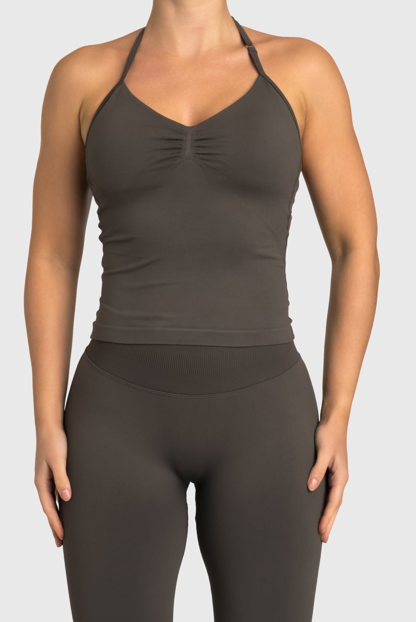 Grey Sense Halterneck Topp - Peach Tights - Sports - Bra