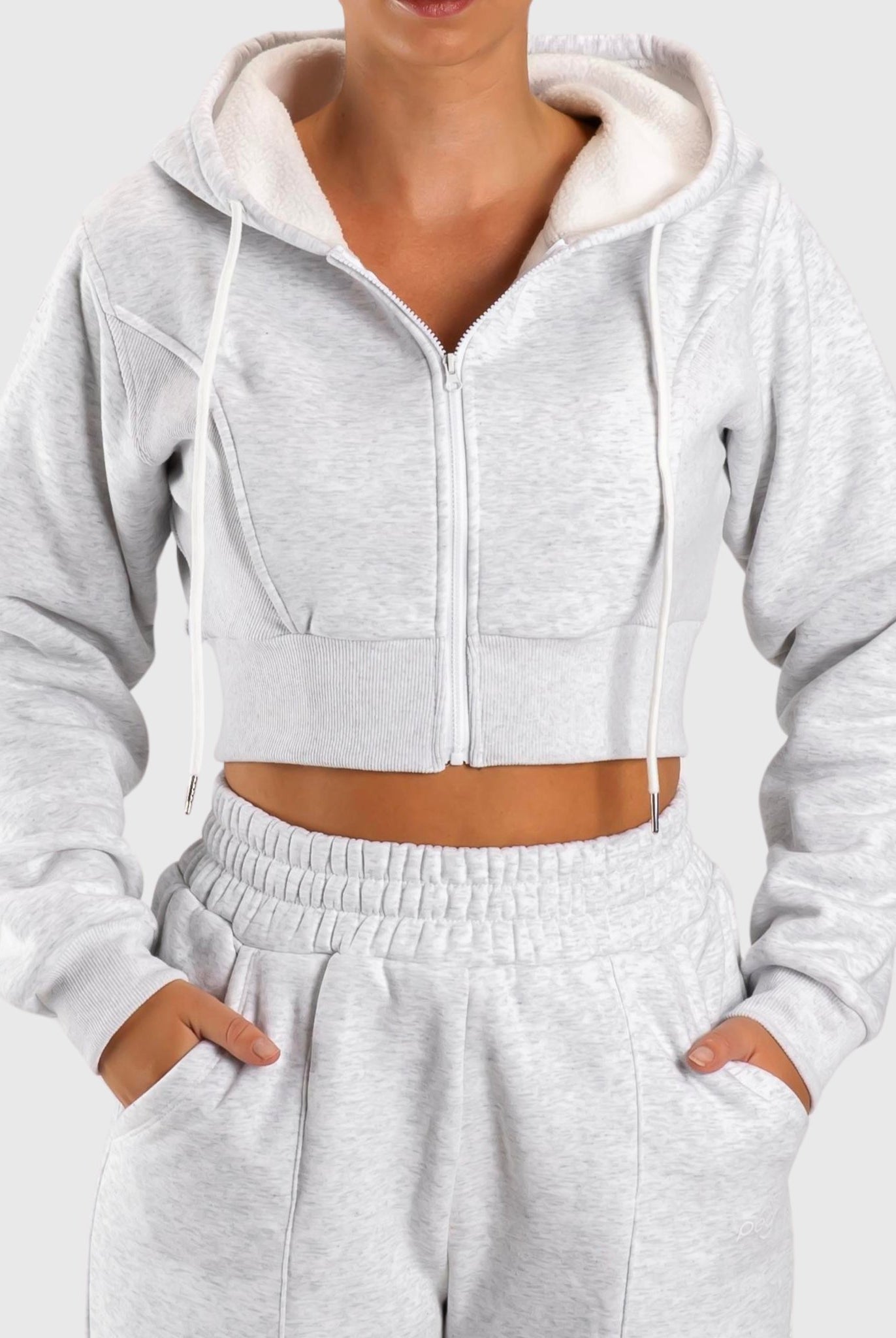 Light Grey Vibe Cropped Hoodie - Peach Tights - Hoodie