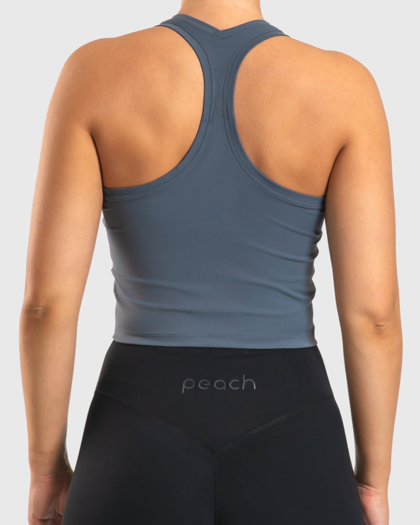 Steel Blue Tank Top - Peach Tights - Sports - Bra