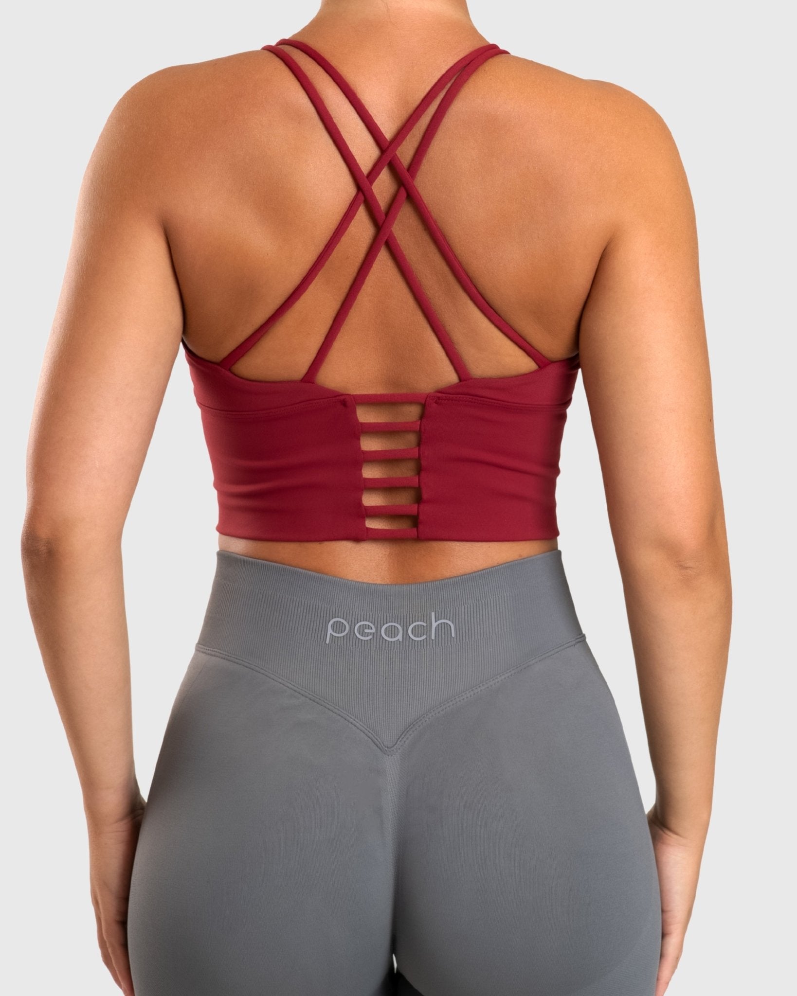 Wine Red Cross Topp - Peach Tights - Sports - Bra