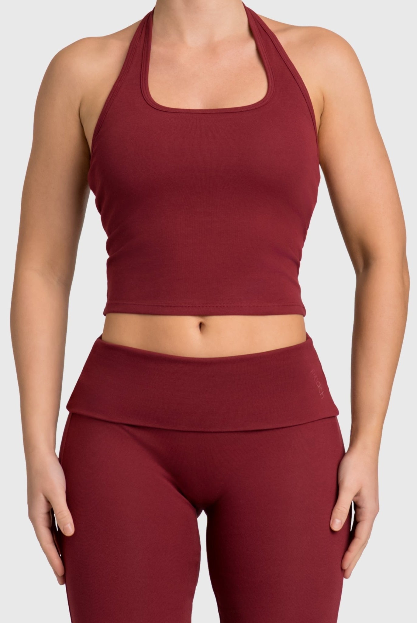 Wine Red Flow Halterneck Topp - Peach Tights - Sports - Bra