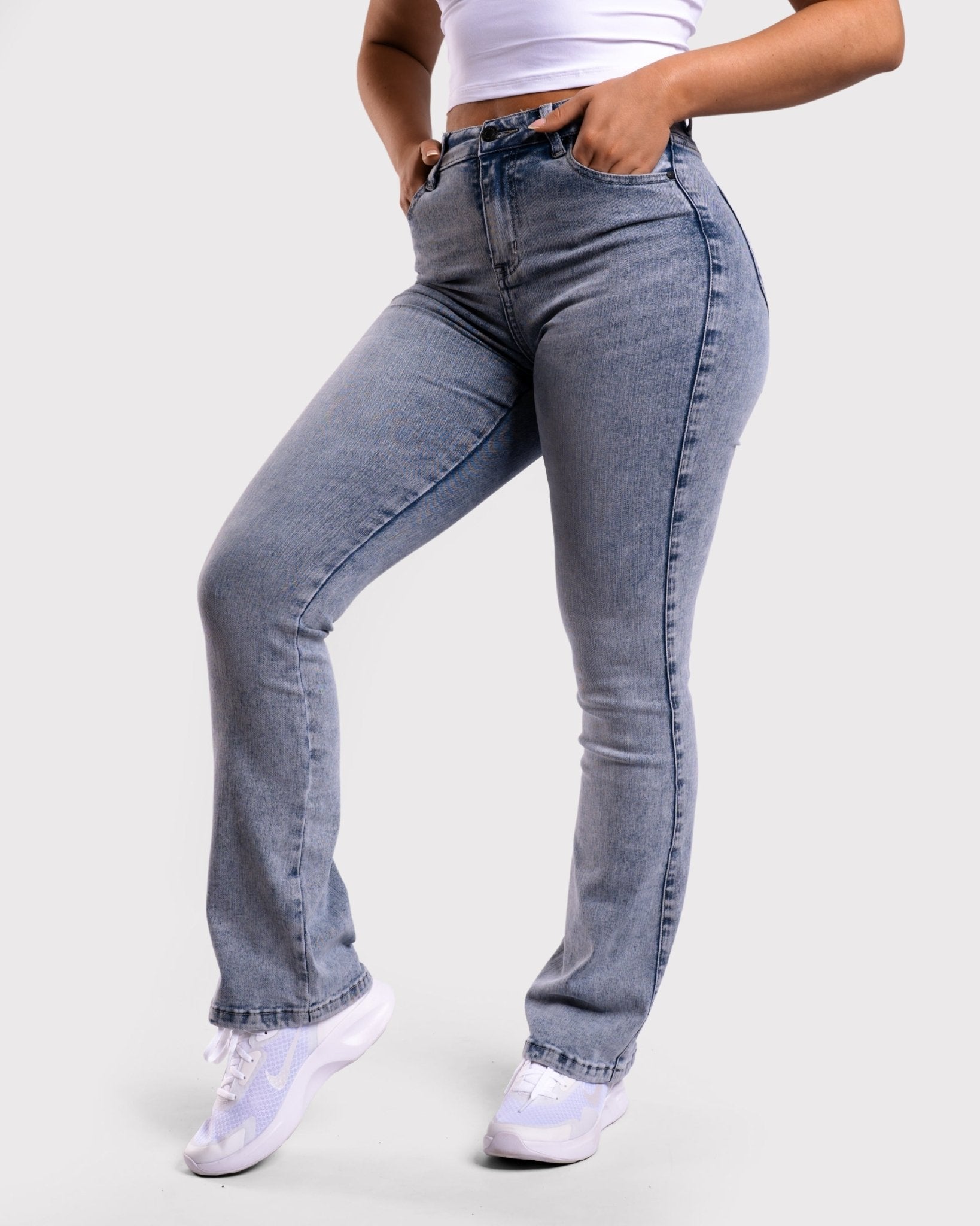 Blue Mist Flared Jeans - Peach Tights -