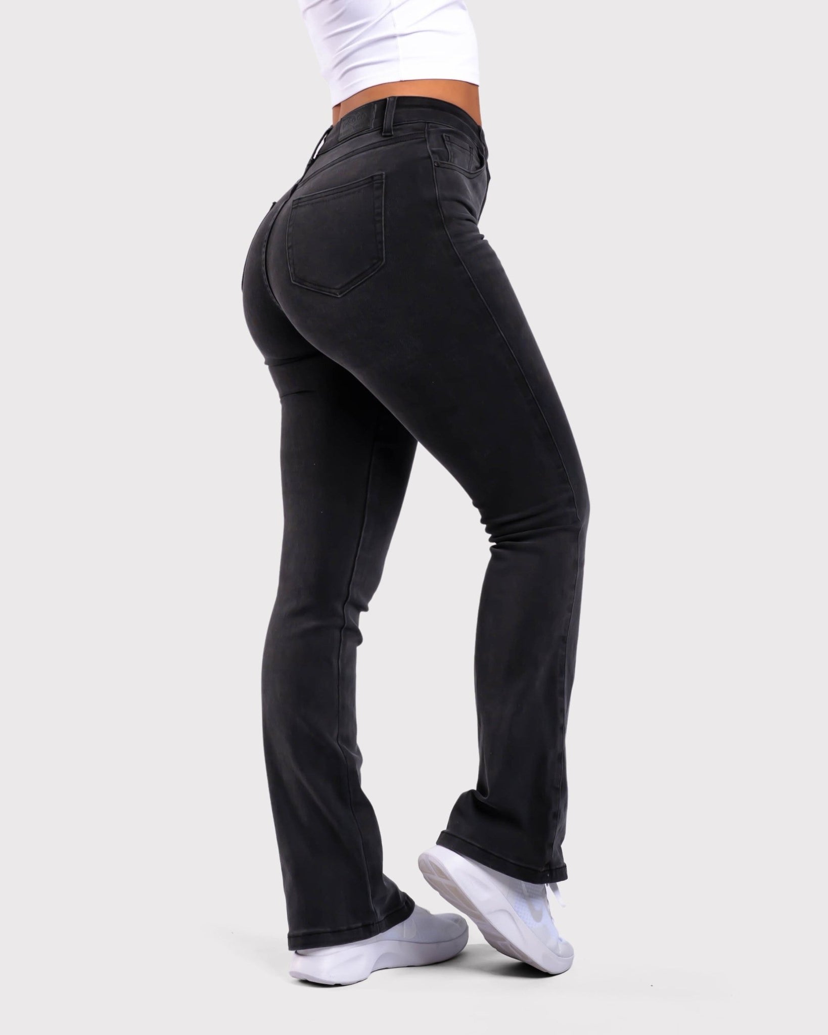 Dark Grey Flared Jeans - Peach Tights -