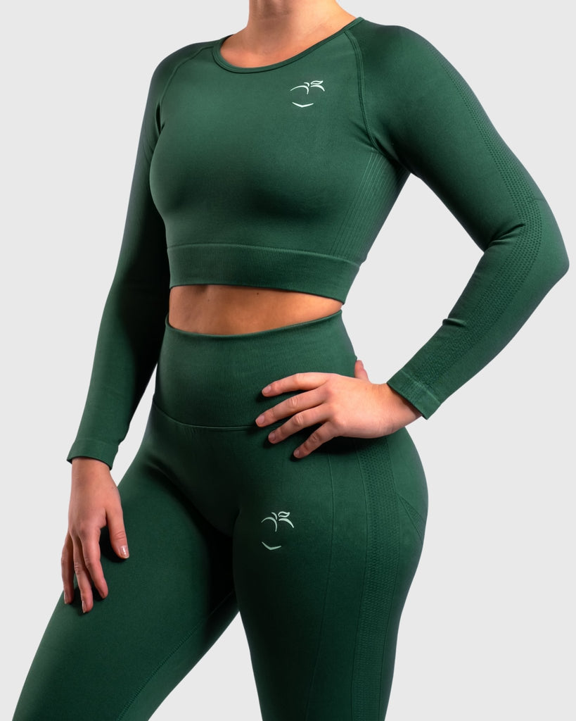 Forest Green Lux Seamless Long Sleeve - Peach Tights - Long sleeve