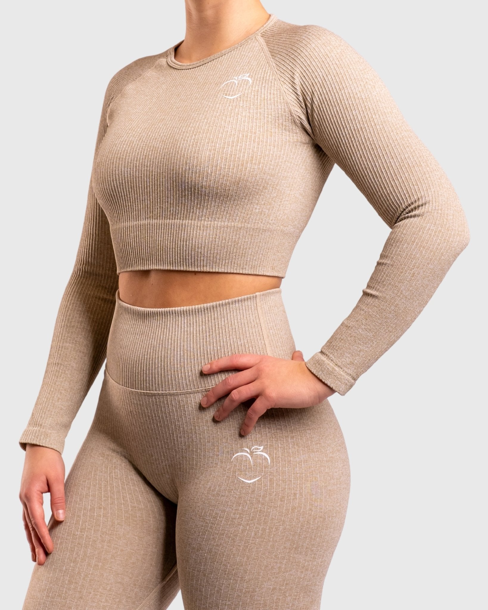 Khaki Ribbed Long Sleeve - Peach Tights - Long sleeve