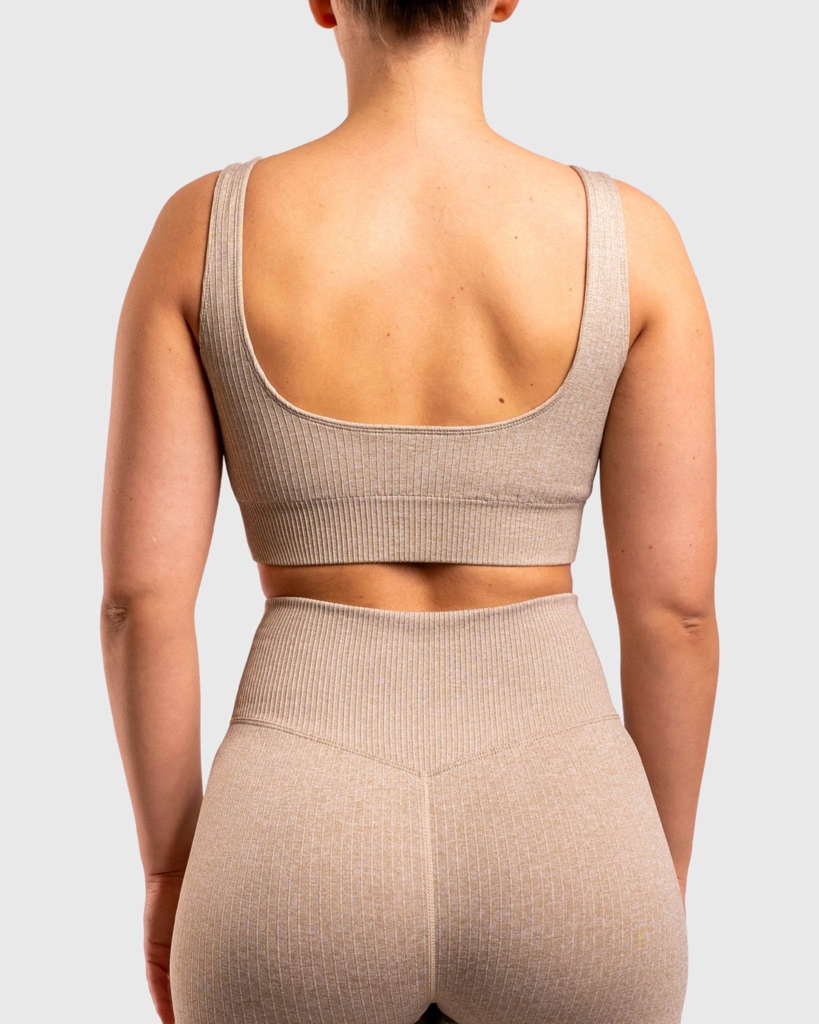 Khaki Ribbed Sports-Bra - Peach Tights - Sports-Bra