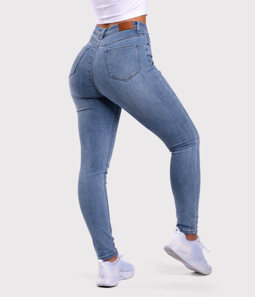 Light Blue Skinny Jeans - Peach Tights -