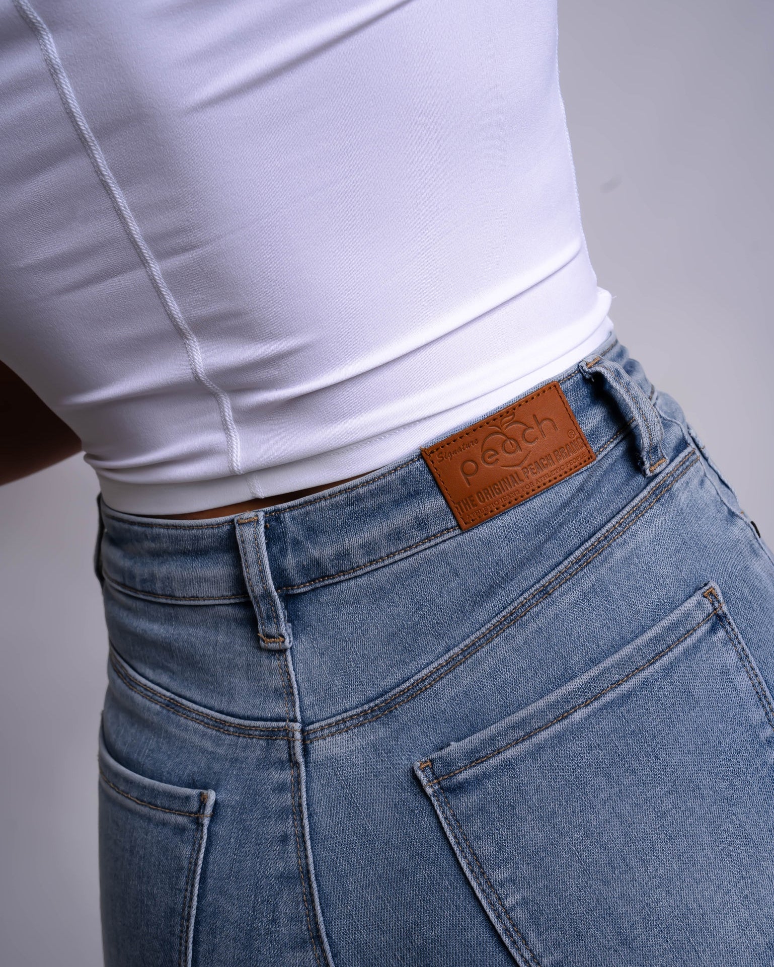 Light Blue Skinny Jeans - Peach Tights -