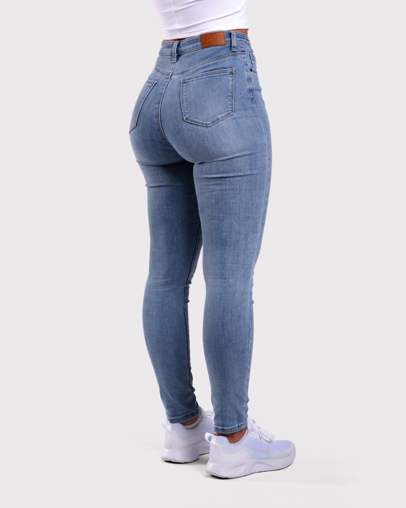 Light Blue Skinny Jeans - Peach Tights -