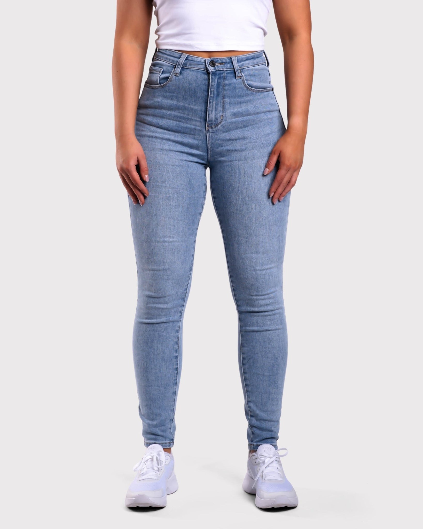 Light Blue Skinny Jeans - Peach Tights -