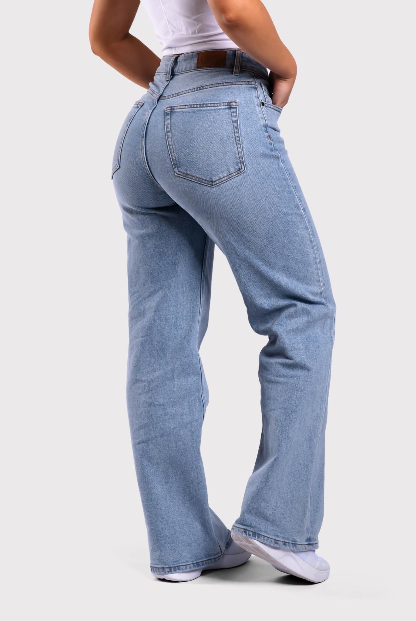 Light Blue Straight-leg Jeans - Peach Tights -