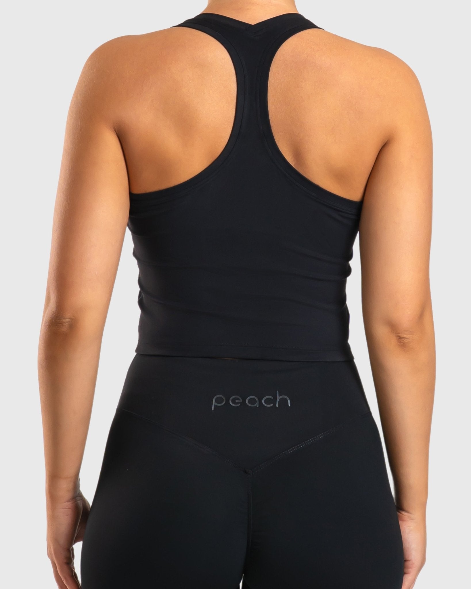 Black Tank Top - Peach Tights - Sports - Bra