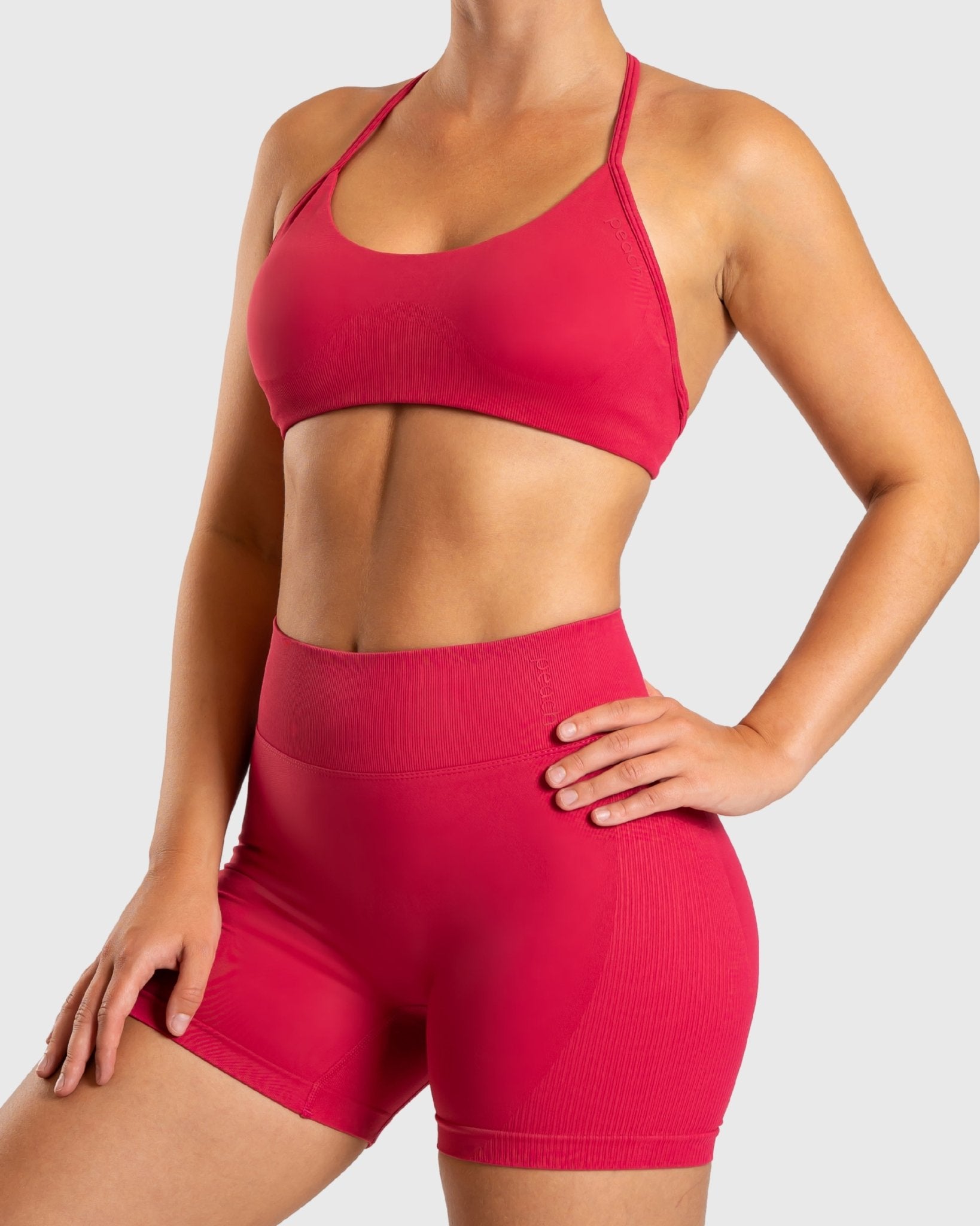 Cherry Red Ignite Sports - bra - Peach Tights - Sports - Bra
