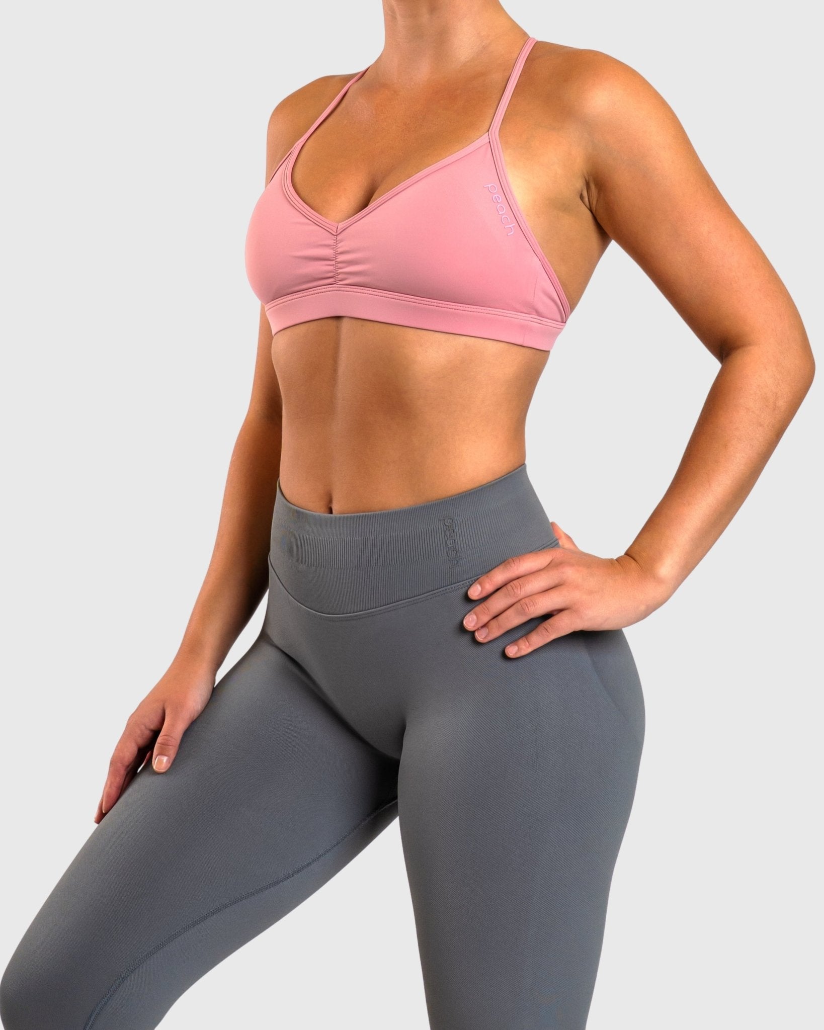 Dusty Rose Athleisure Sports - bra - Peach Tights - Sports - Bra