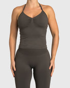 Grey Sense Halterneck Topp - Peach Tights - Sports - Bra