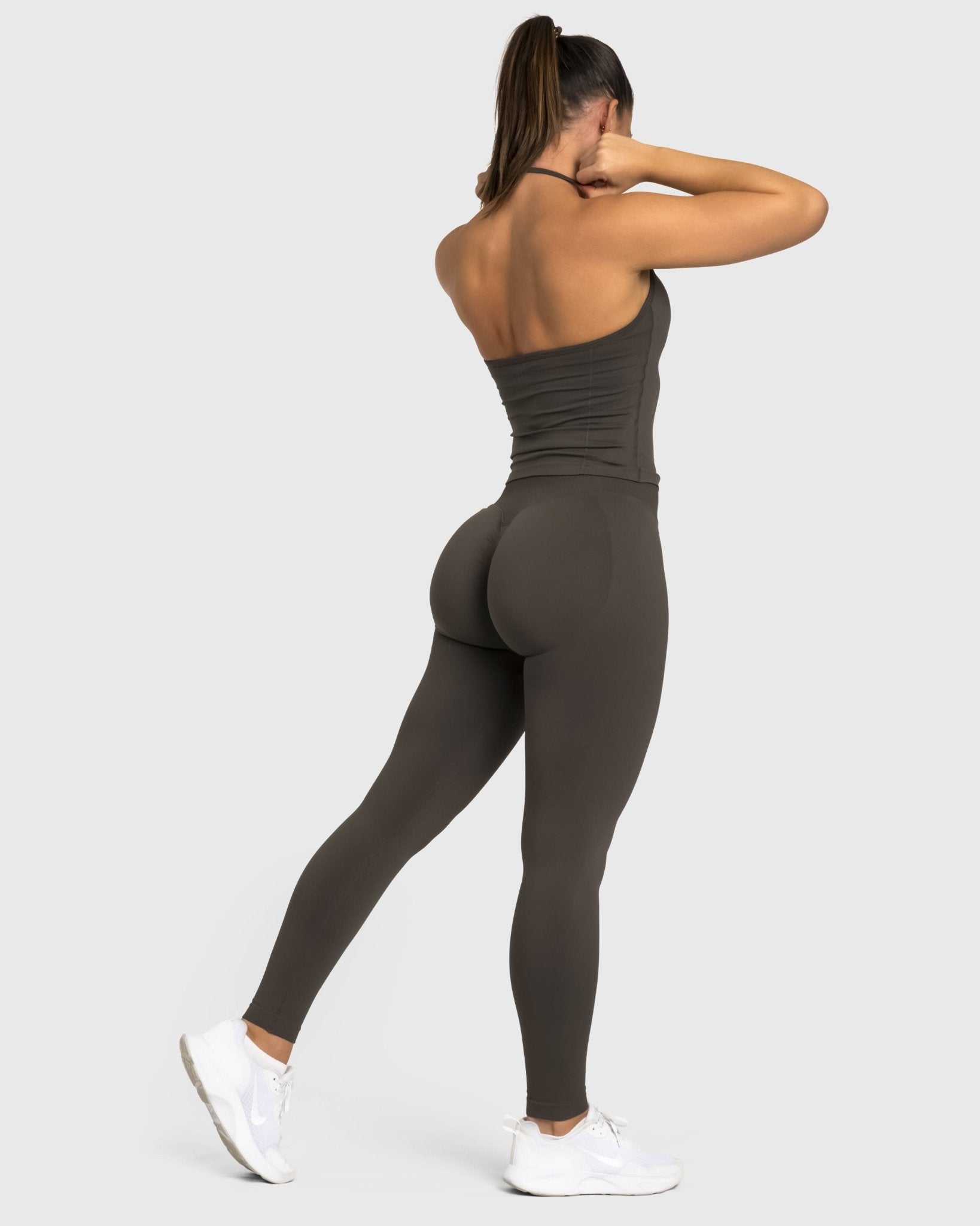 Grey Sense Halterneck Topp - Peach Tights - Sports - Bra