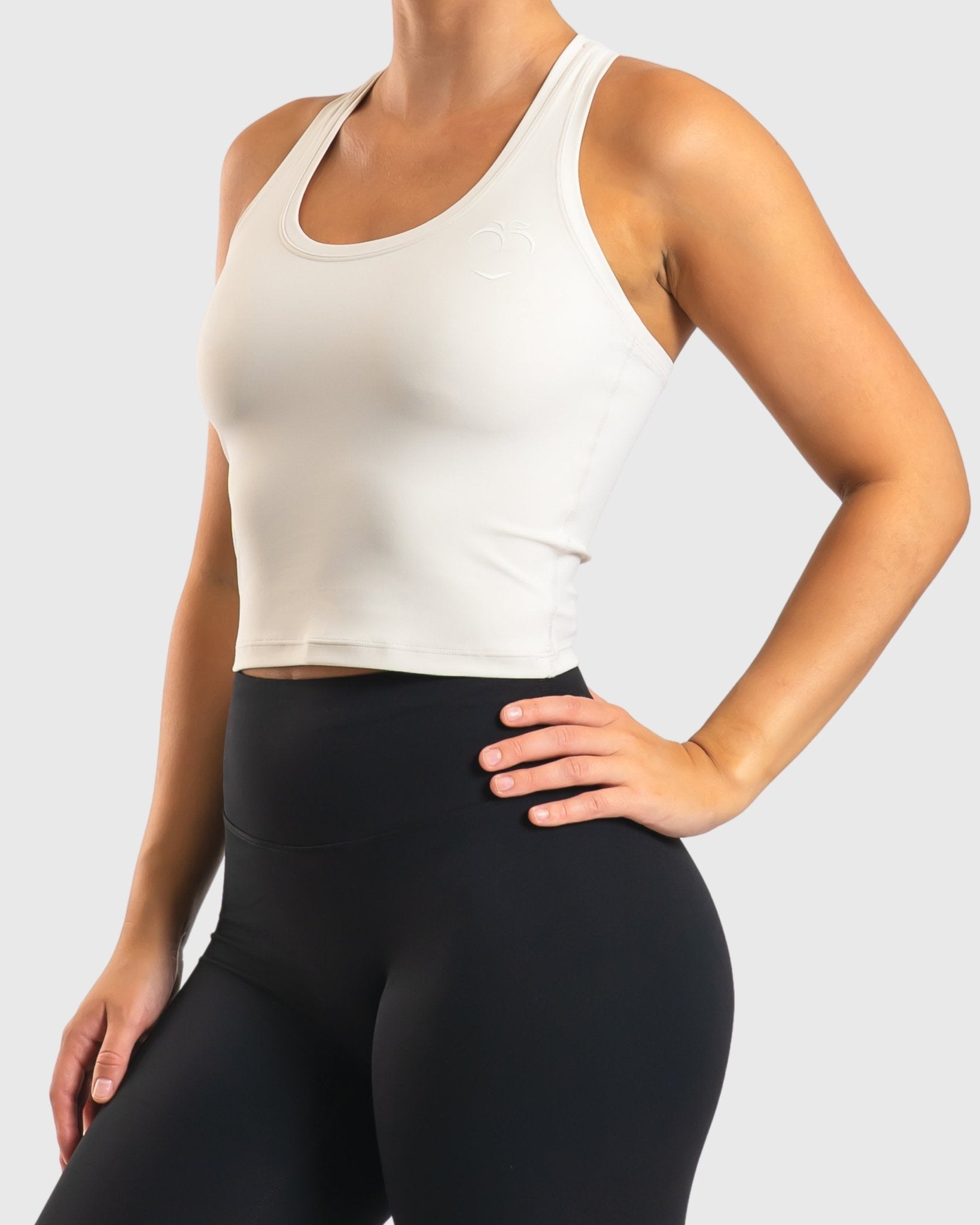 Ivory Tank Top - Peach Tights - Sports - Bra