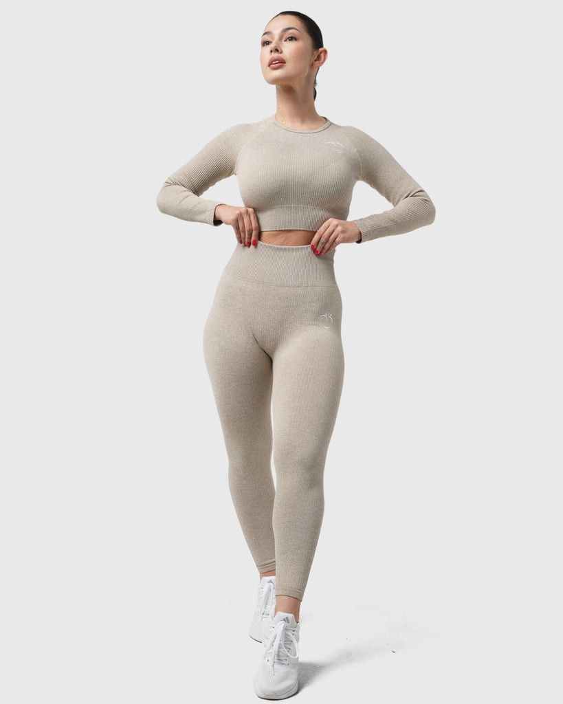 Khaki Ribbed Long Sleeve - Peach Tights - Long sleeve