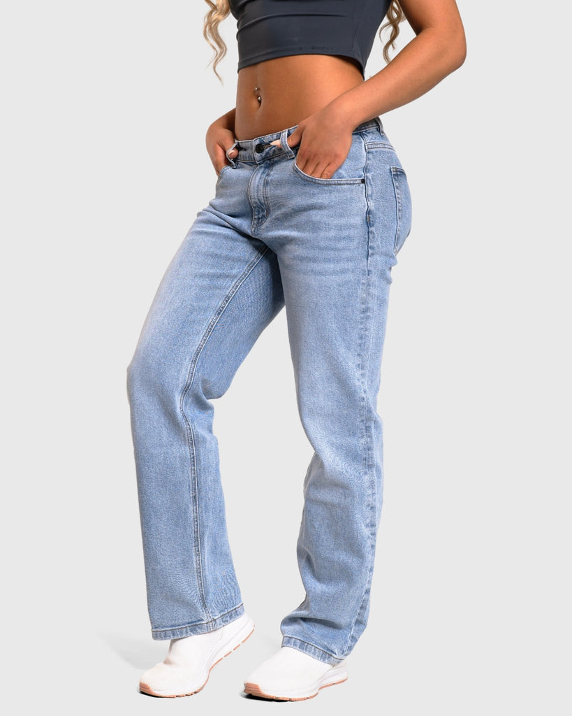 Light Blue Low Waist Jeans - Peach Tights - Jeans