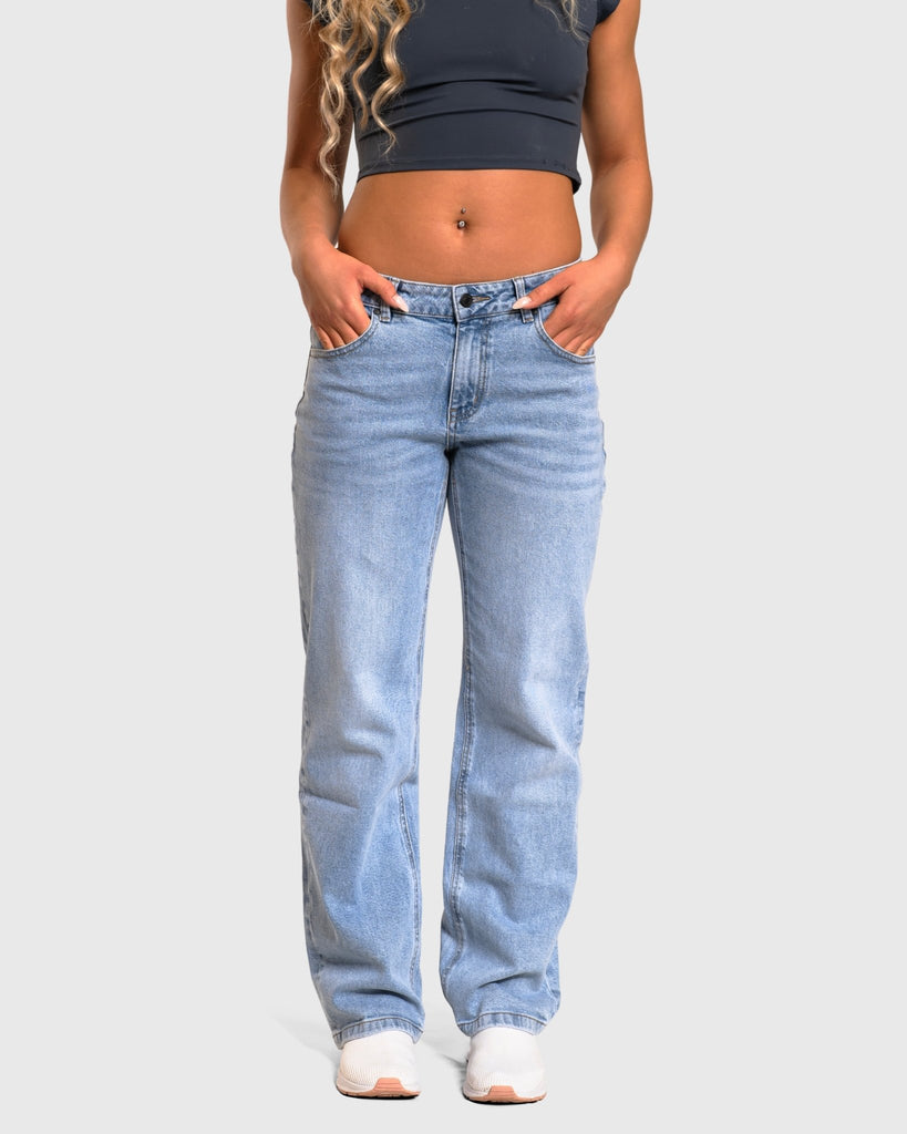 Light Blue Low Waist Jeans - Peach Tights - Jeans