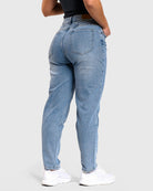 Light Blue Mom Jeans - Peach Tights - Jeans