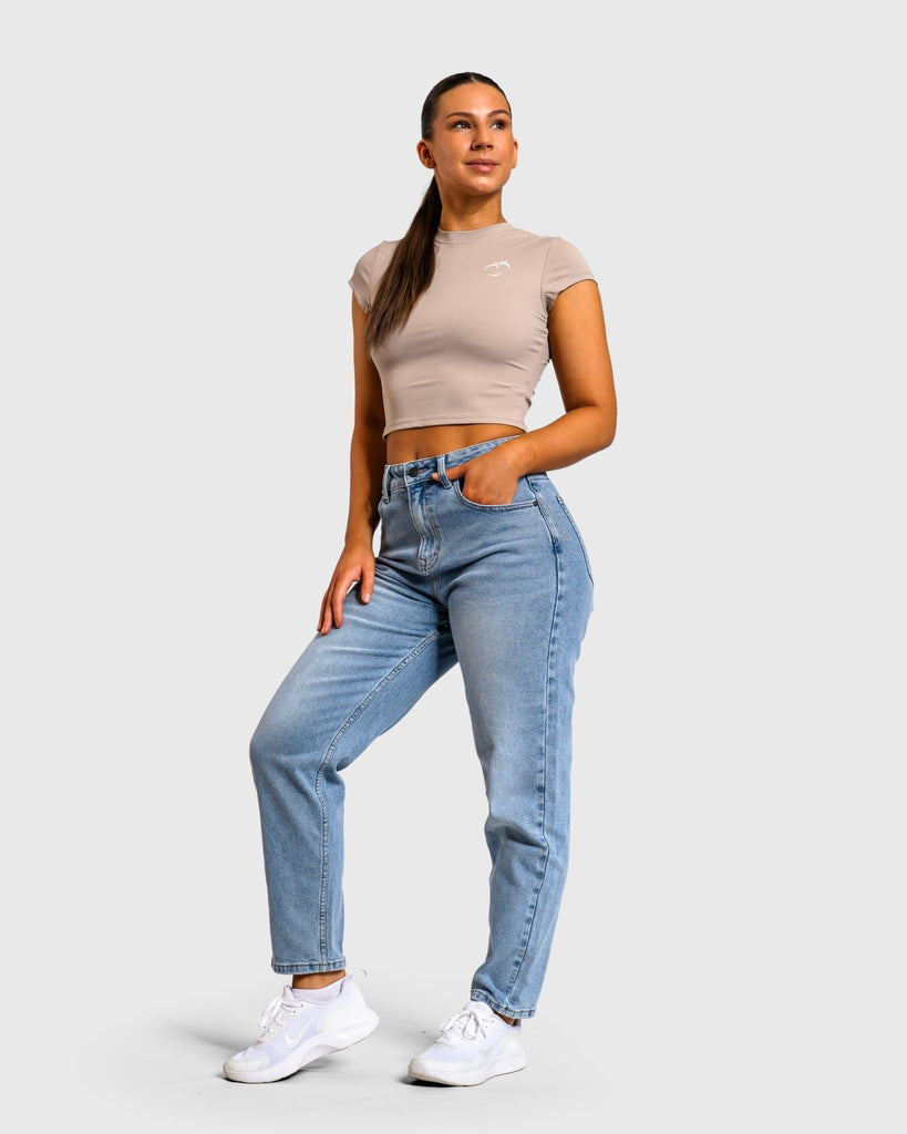 Light Blue Mom Jeans - Peach Tights - Jeans