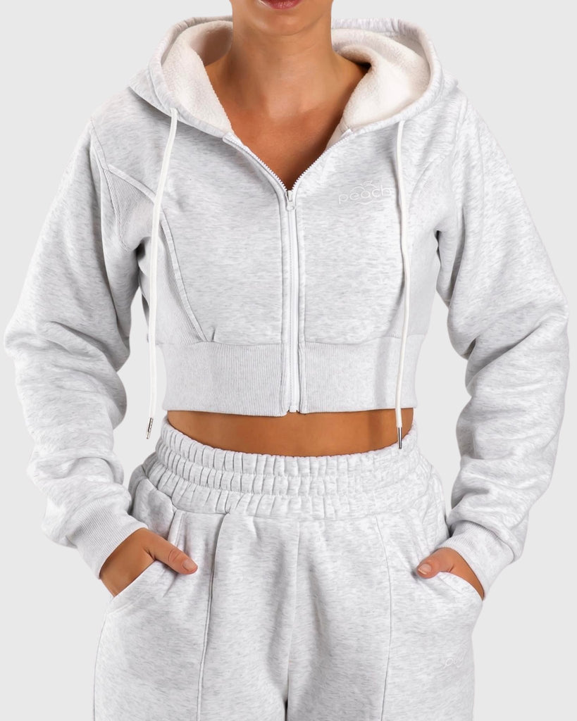 Light Grey Vibe Cropped Hoodie - Peach Tights - Hoodie