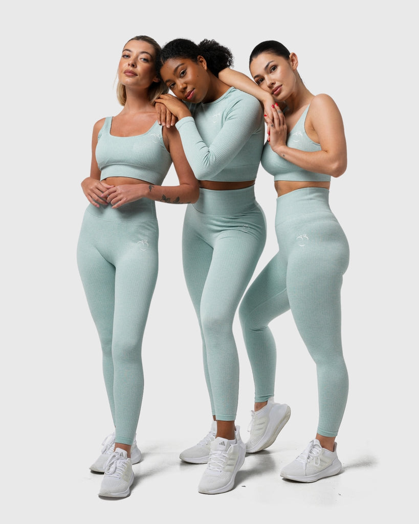 Mint Green Ribbed Sports - Bra - Peach Tights - Sports - Bra