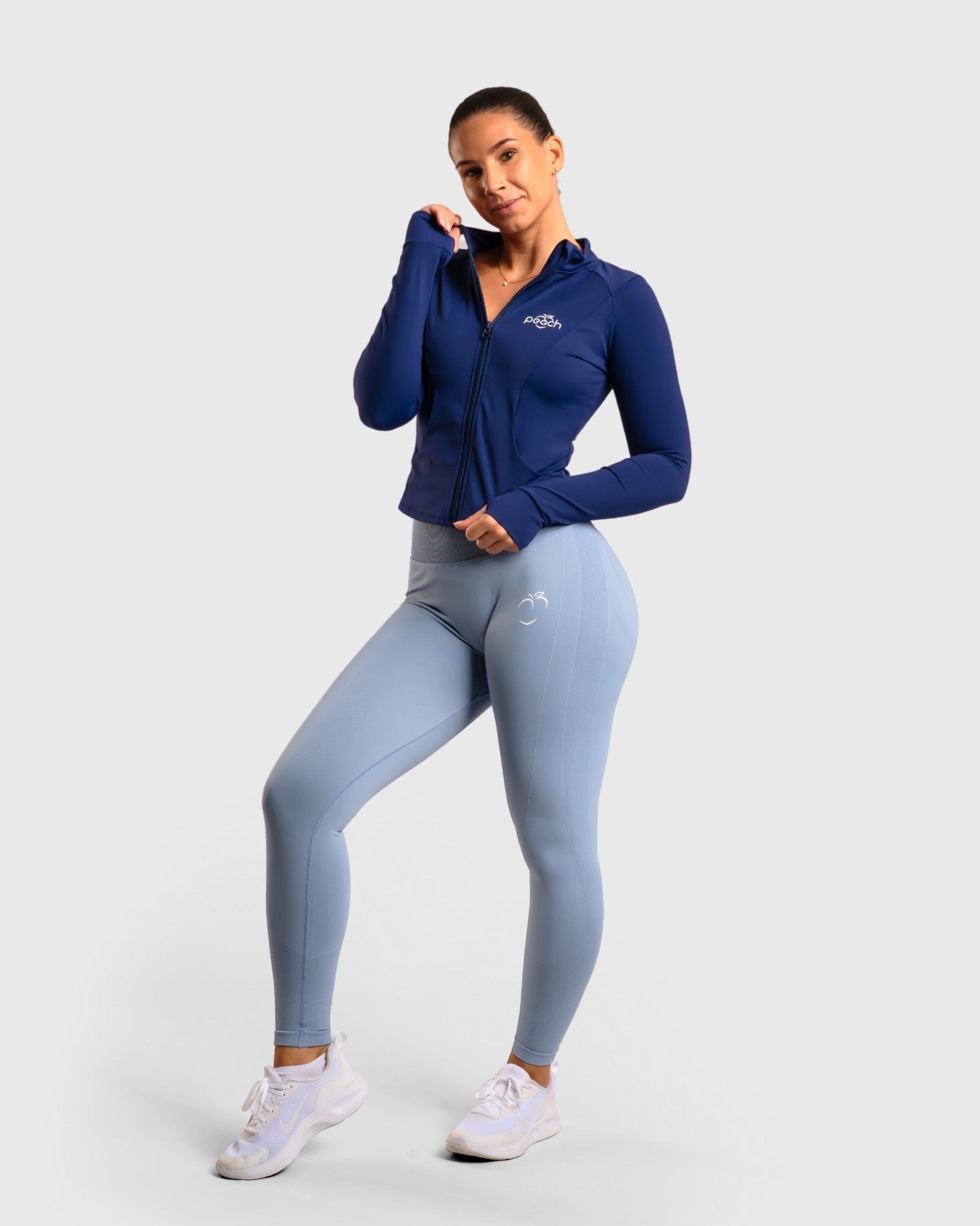 Navy Blue Curve Jacket - Peach Tights - Jacket