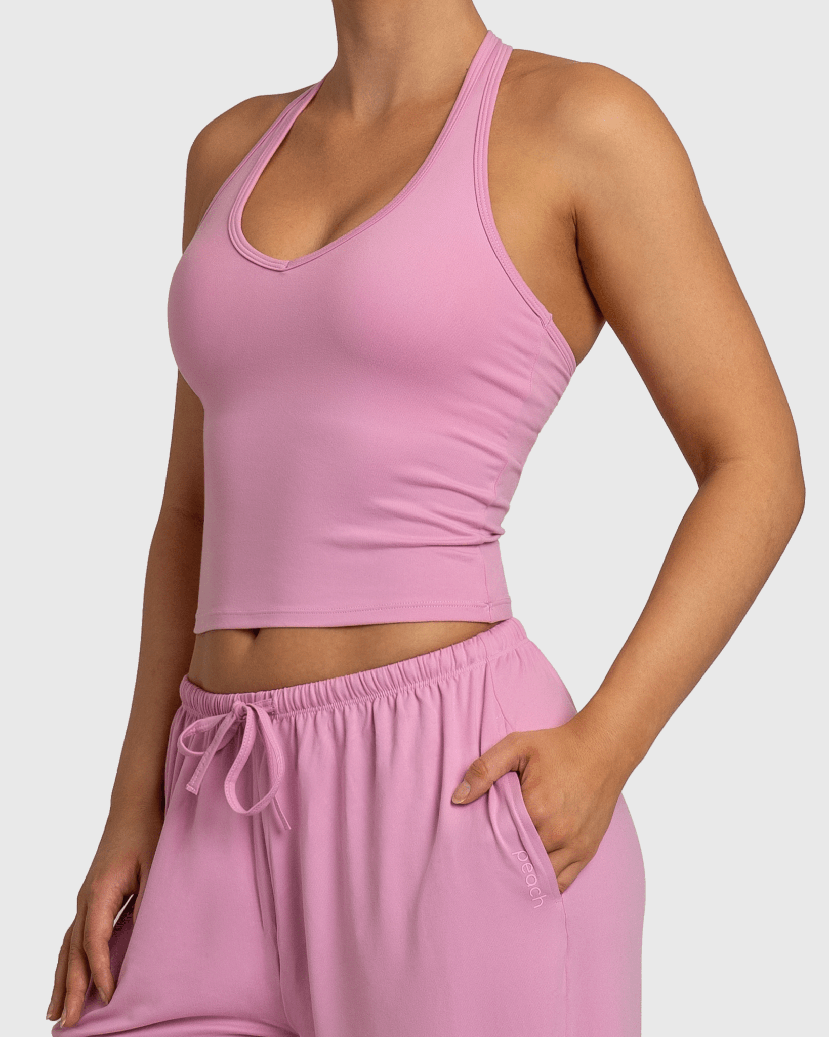 Pink Lounge Singlet - Peach Tights - Sports - Bra