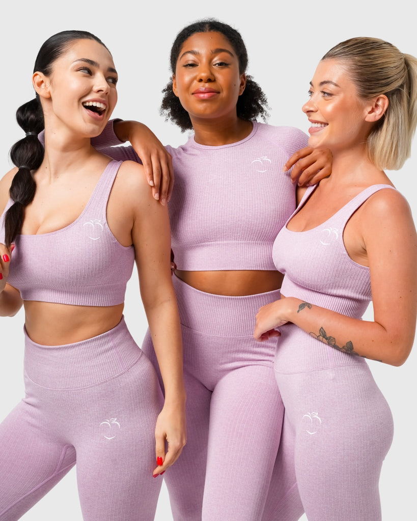 Pink Ribbed Sports - Bra - Peach Tights - Sports - Bra