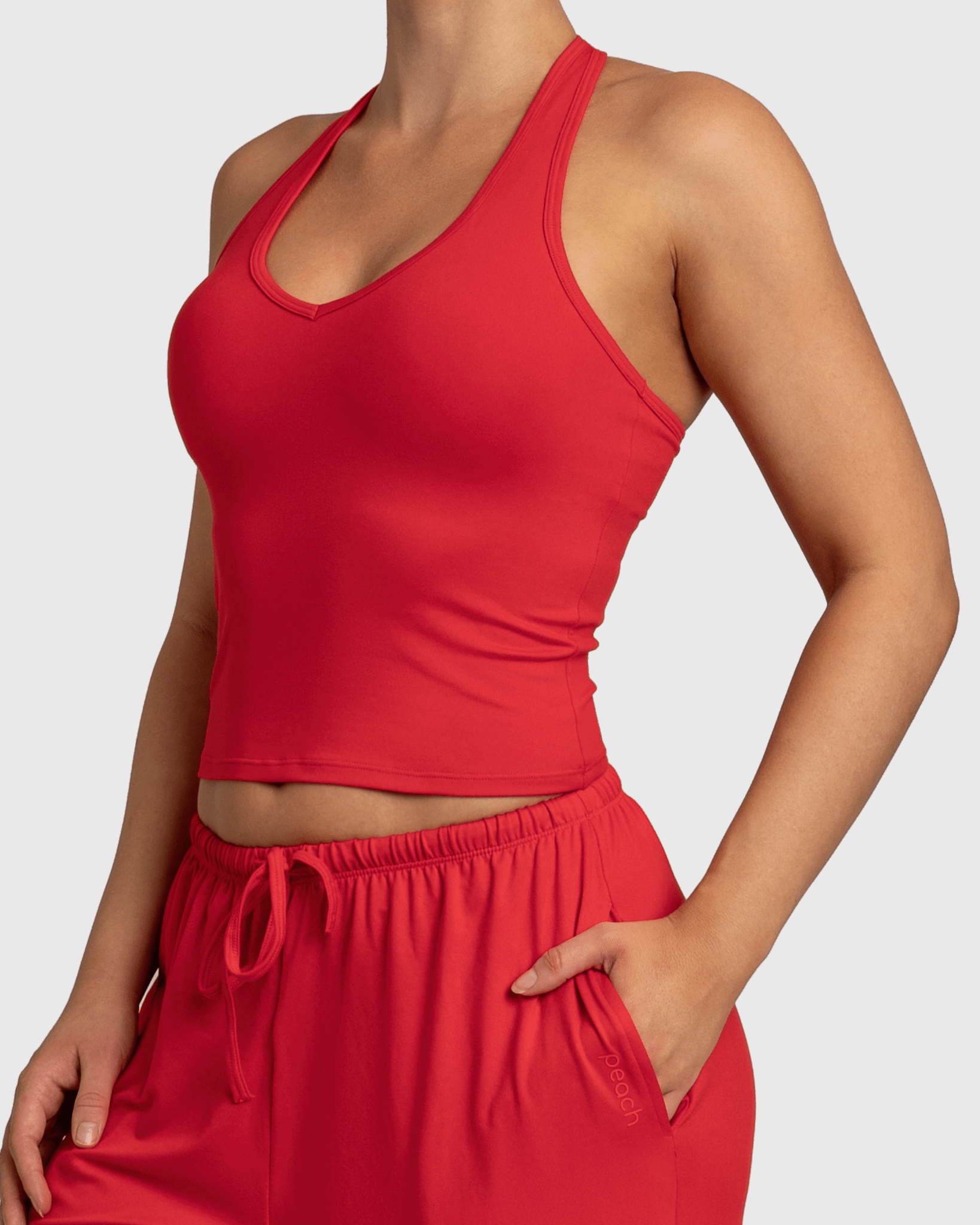 Red Lounge Singlet - Peach Tights - Sports - Bra