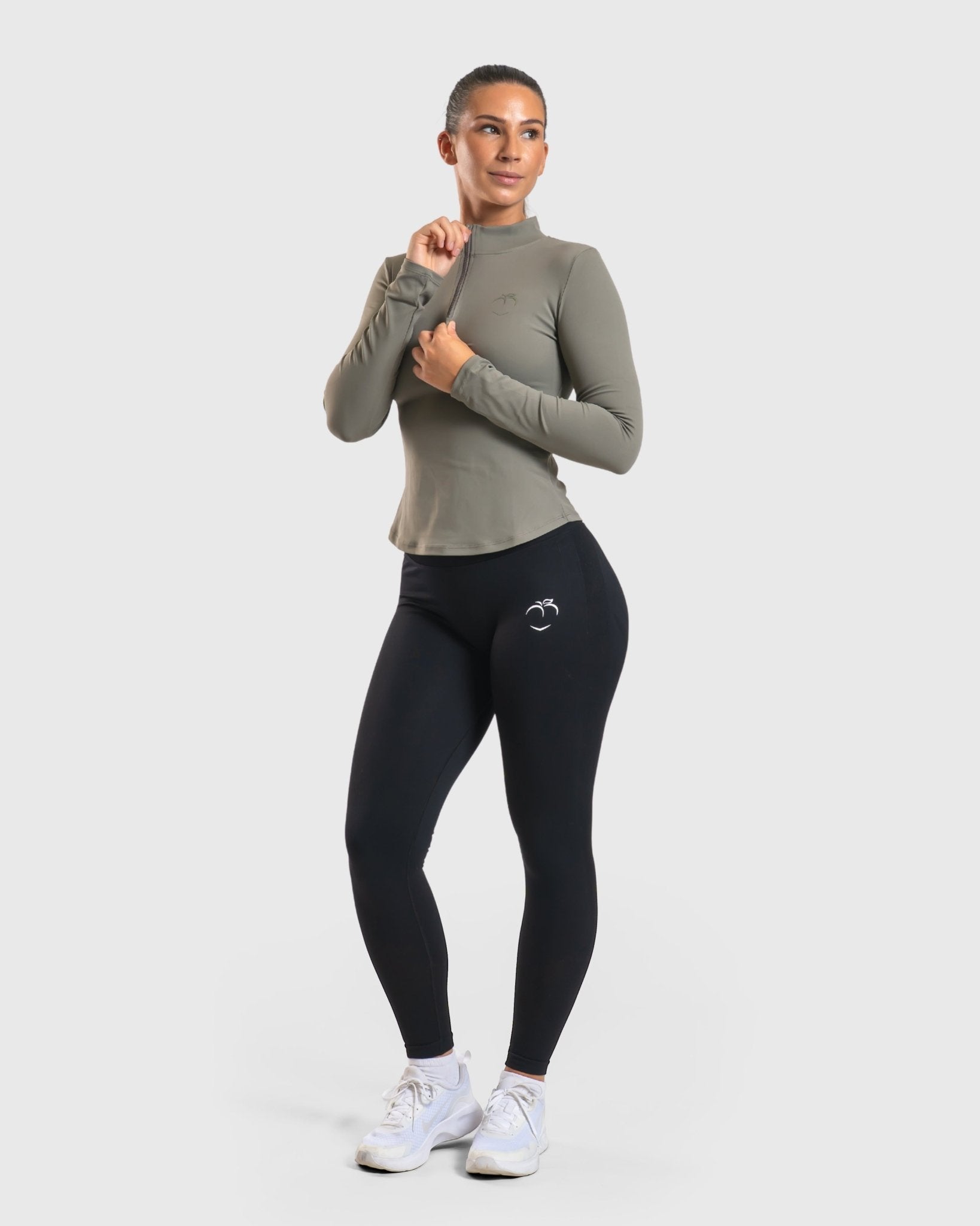 Sage Green Zip Long Sleeve - Peach Tights - Jacket