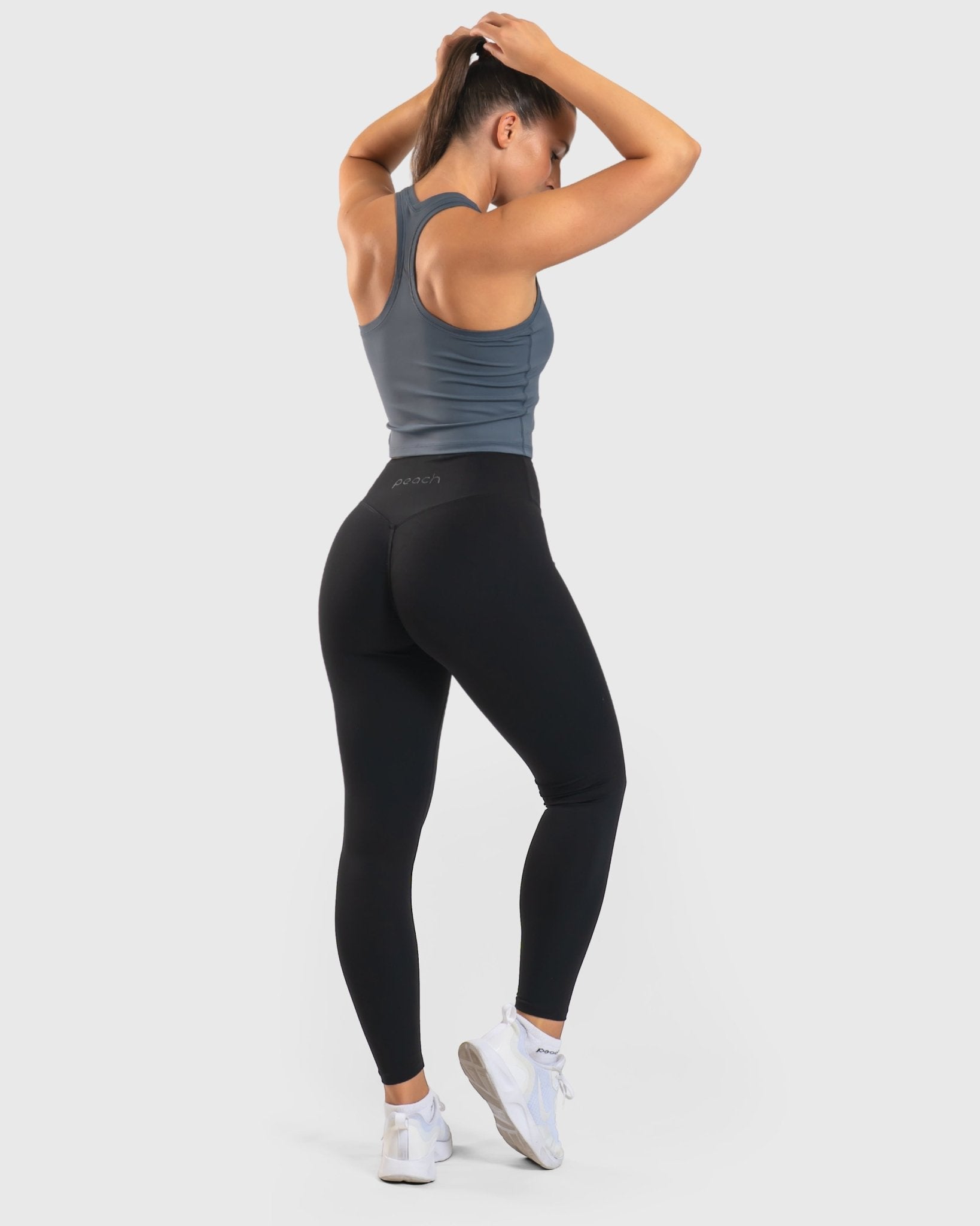 Steel Blue Tank Top - Peach Tights - Sports - Bra