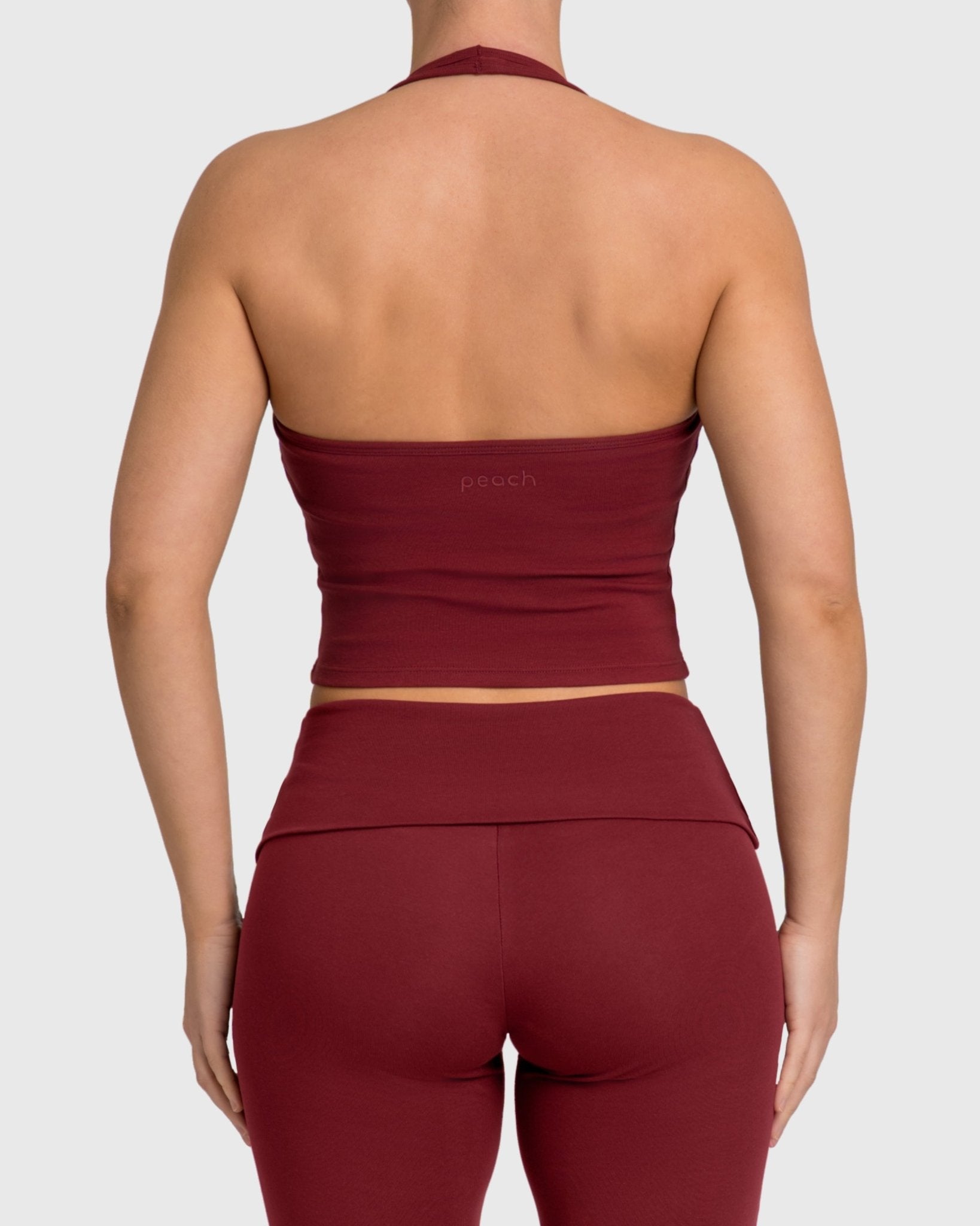 Wine Red Flow Halterneck Topp - Peach Tights - Sports - Bra