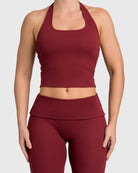 Wine Red Flow Halterneck Topp - Peach Tights - Sports - Bra