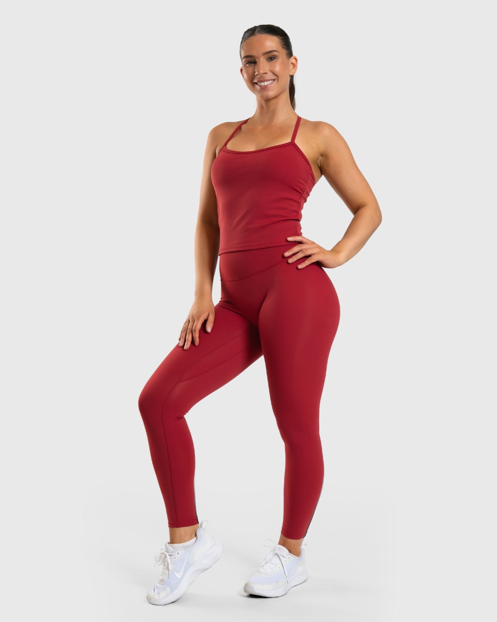 Wine Red Noiré Singlet - Peach Tights - Sports - Bra