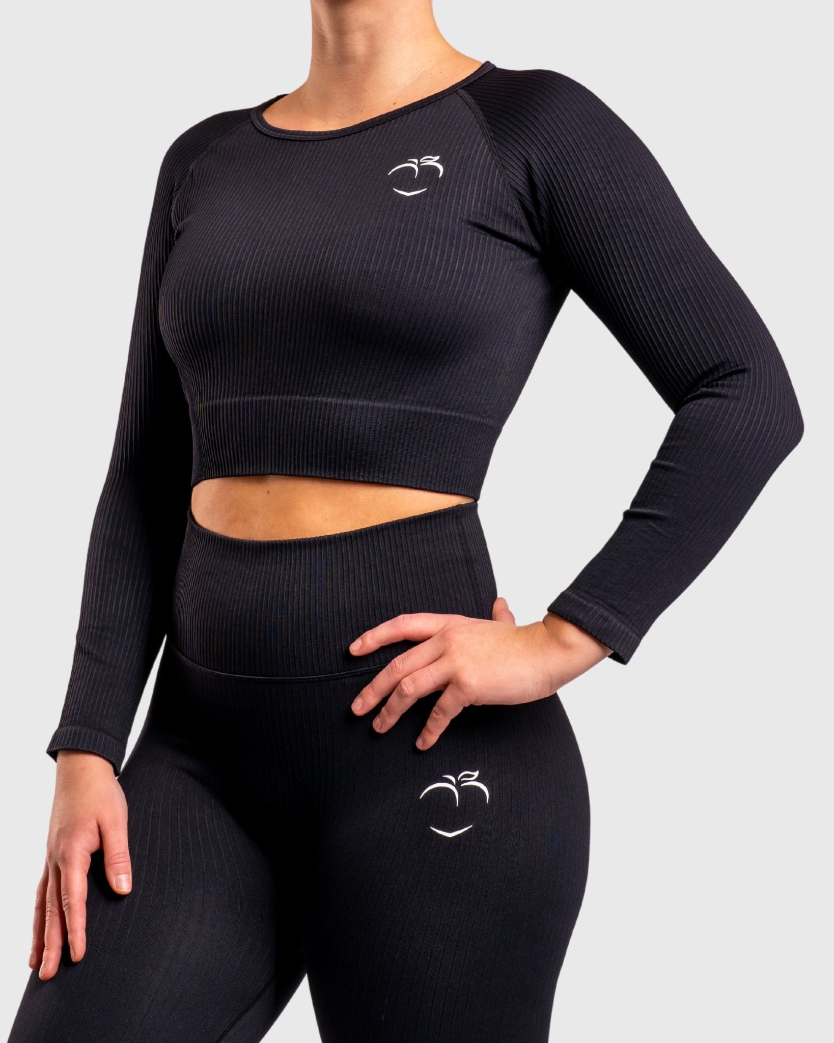 Black Ribbed Long Sleeve - Peach Tights - Long sleeve