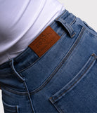 Dark Blue Skinny Jeans - Peach Tights -