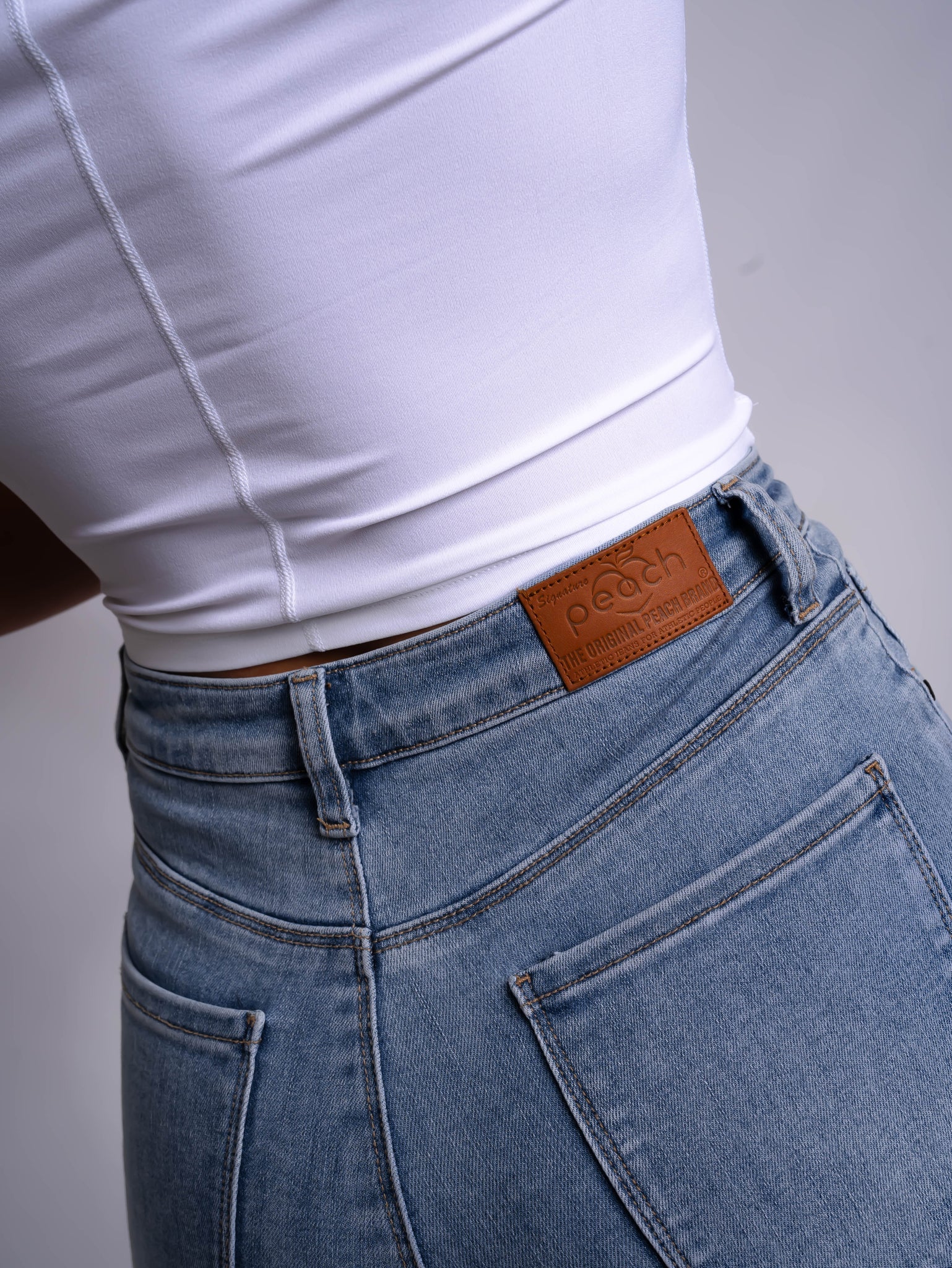 Light Blue Flared Jeans - Peach Tights -