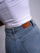 Light Blue Flared Jeans - Peach Tights -